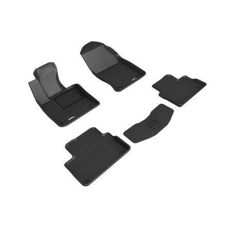3D MATS USA Custom Fit, Raised Edge, Black, Thermoplastic Rubber Of Carbon Fiber Texture, 5 Piece L1VV03501509